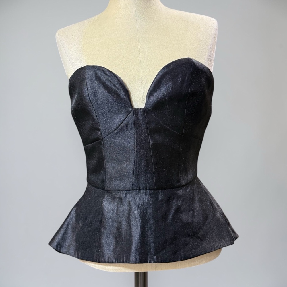 NWT Minty Meets Munt XS Black Satin Peplum Bustier‎ Corset Top Paloma Goth Sleek